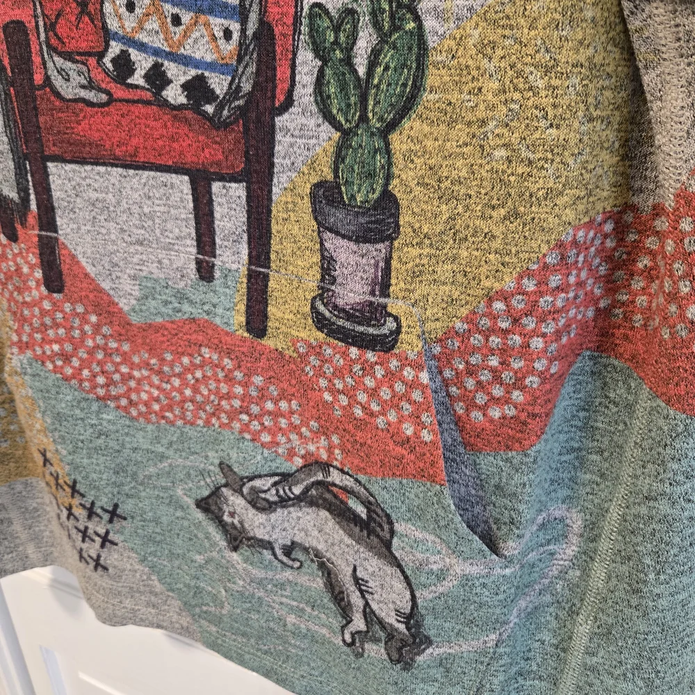 Spotted Cat Graphic Hooded Sweater - Tahari? - Gray Multicolor - Picture 7 of 7